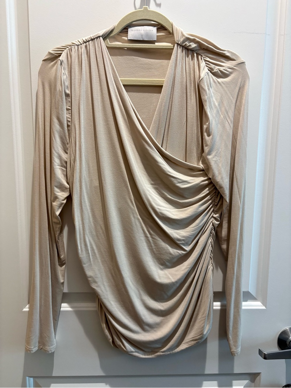 Modern Citizen Beige Long Sleeve Surplice Top